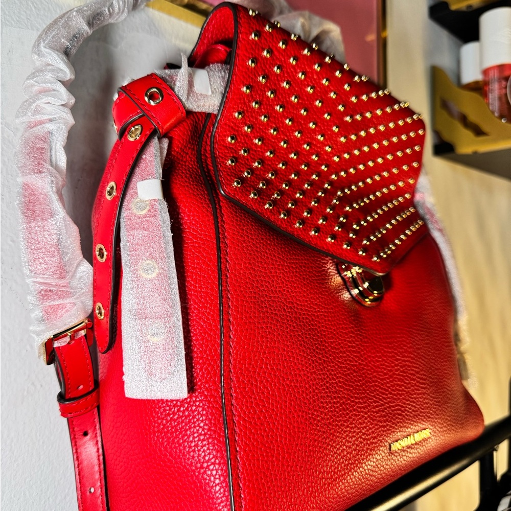 Michael Kors Red Studded Backpack - Picture 4 of 11